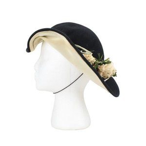 Vintage Black Felt Floral Small Brim Fedora Fashion Dress Hat